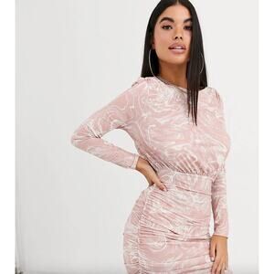 ASOS DESIGN Ruched Marble Print Midi Dress Long Sleeve Size 6